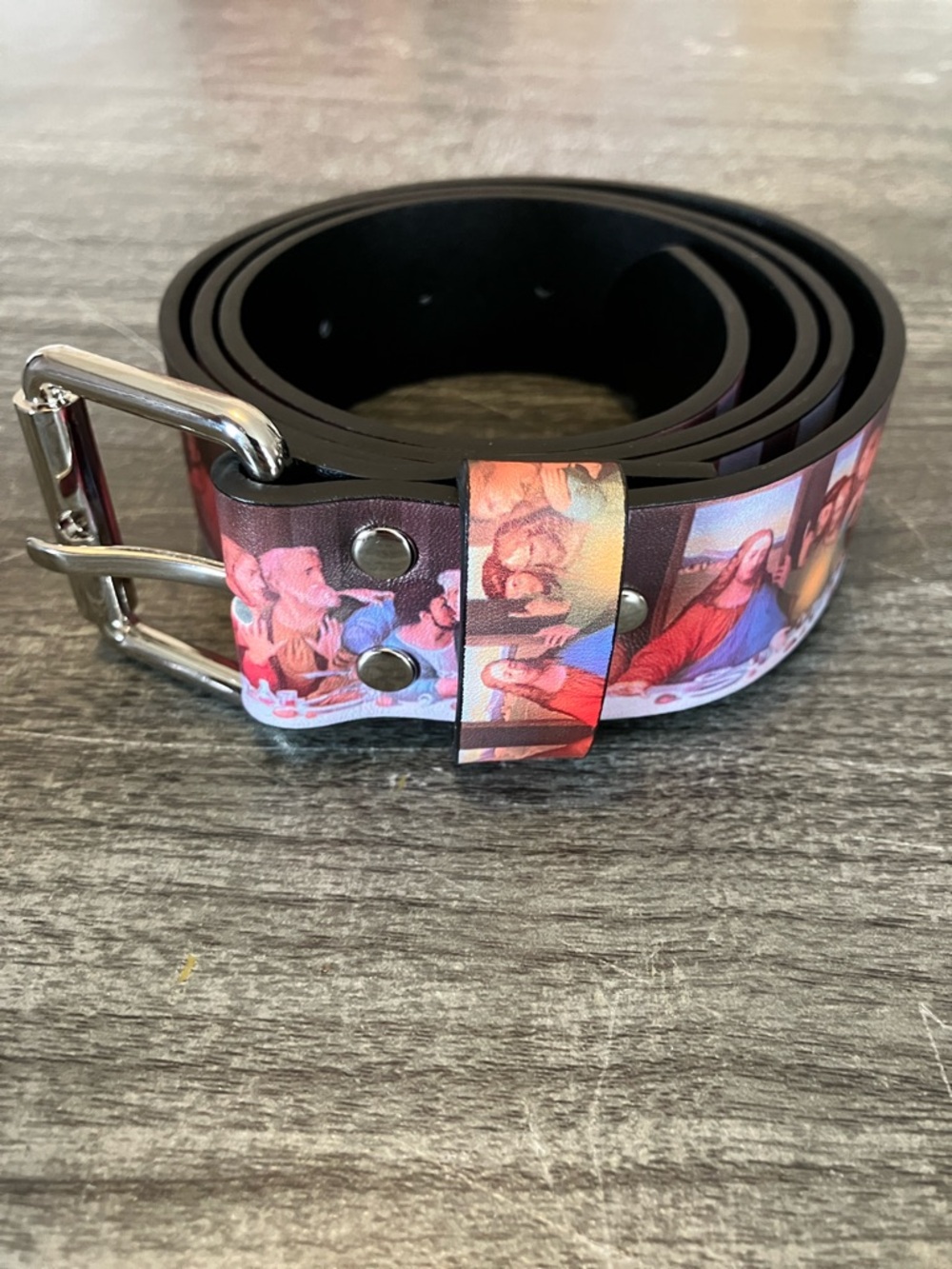 Supreme Black Belt with Multicolor Religious Print